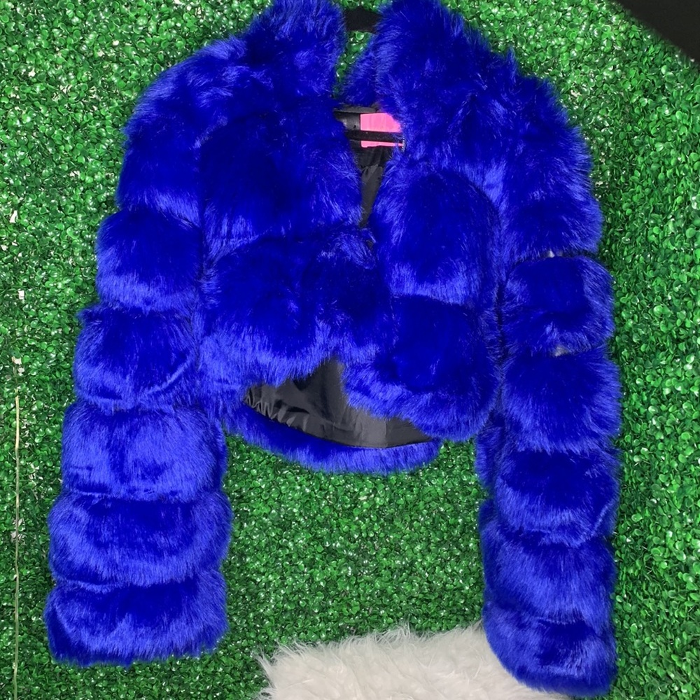 Blue Cropped Faux Fur